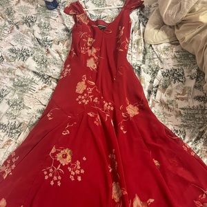 Vintage Red and yellow flower dress long